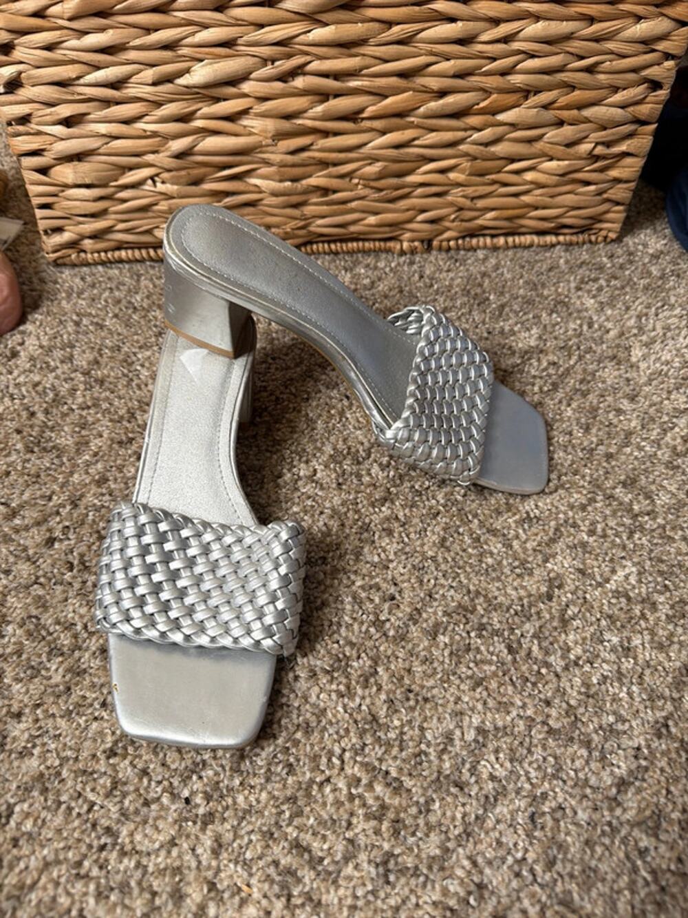 Silver square toe, braided mules 8 727